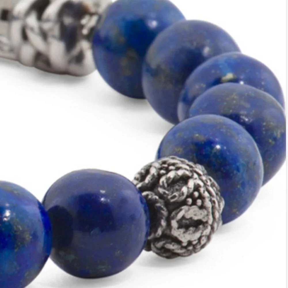 Blackjack Lapis Stone Stainless Steel Beaded Bracelet
